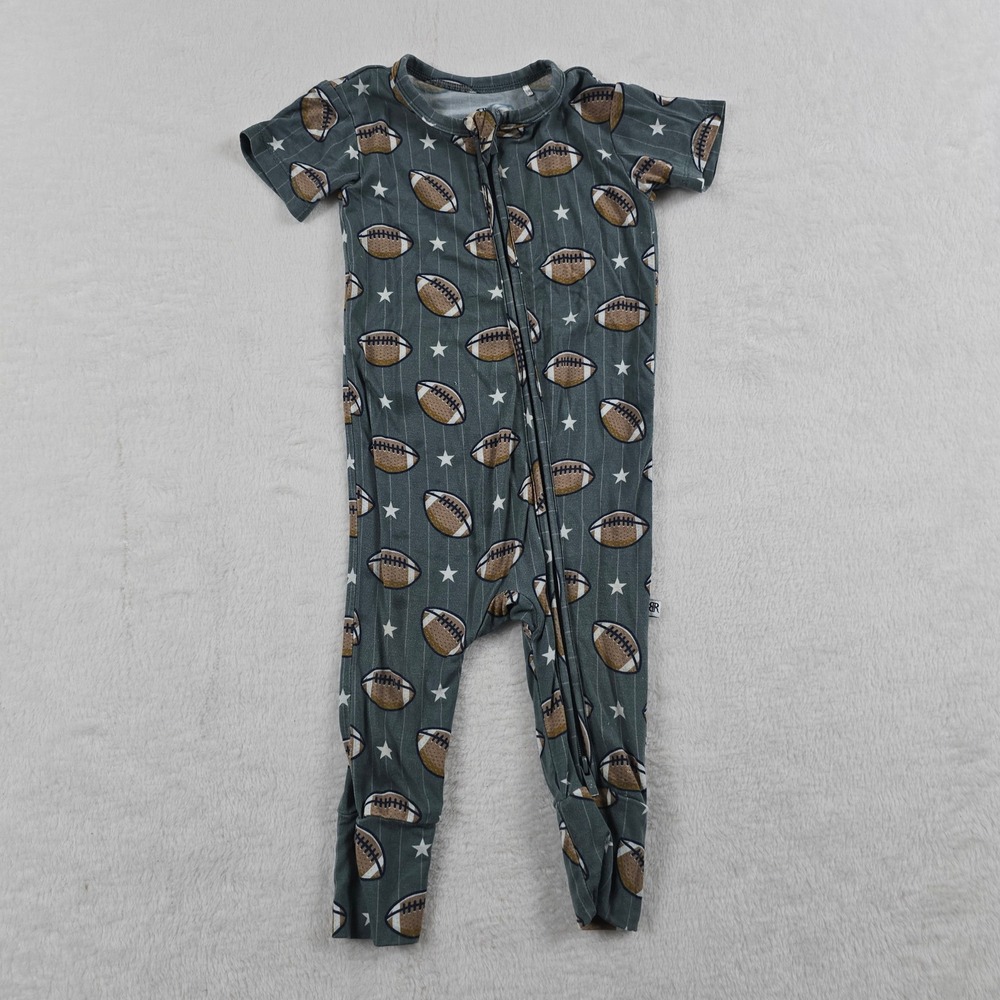 Bums & Roses Football Stars Bamboo Viscose Zipper Romper 6-9 Months Gray
